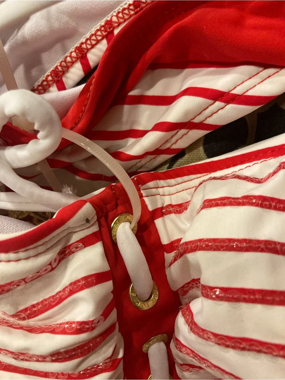Sperry Red and White Striped Bandeau Tankini Top Large Red/White